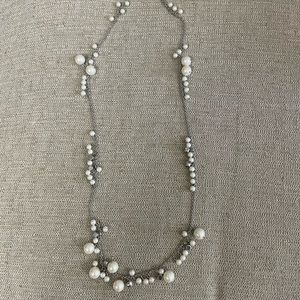 Silver Colored Necklace with Faux Pearls and a Little Bling